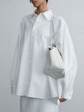 Women Shirt  Autumn and Winter New Solid Color Oversize Loose Arc Long-sleeved Shirt