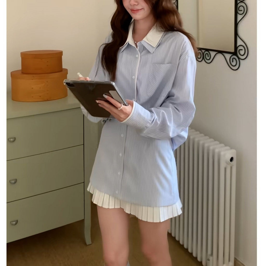 Long Sleeve Shirt and Skirt Women's Two-Piece Set Casual and Versatile
