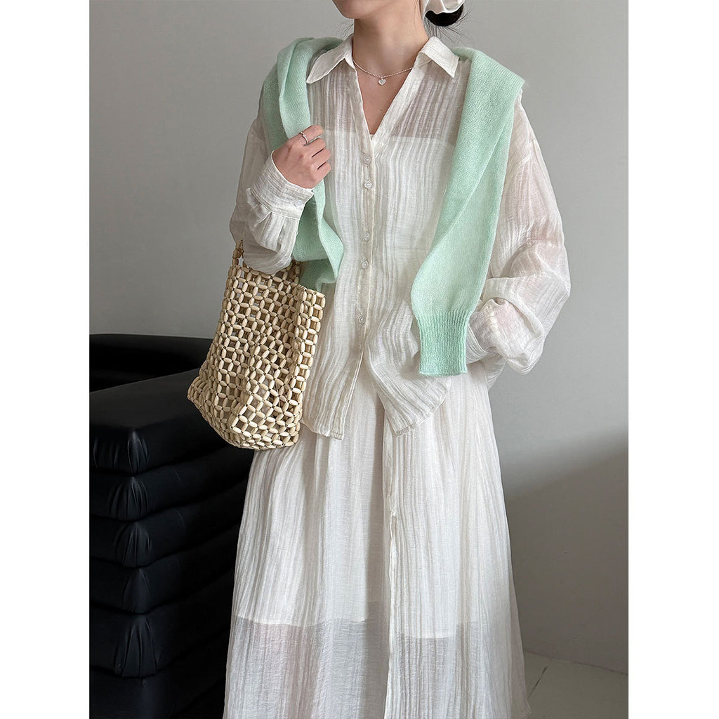 Style Pleated Shirt Jacket + Skirt Women's Casual Two-Piece Set