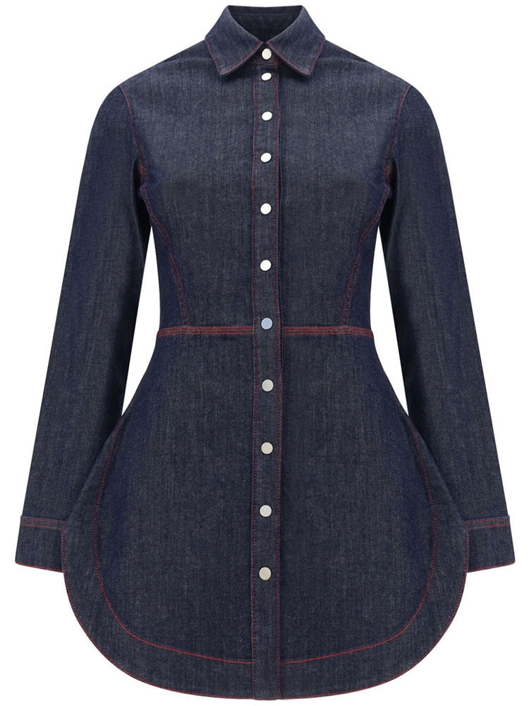 Light luxury slim fit waist cinched denim top for women in spring and autumn, new European and American niche design, commuting temperament shirt