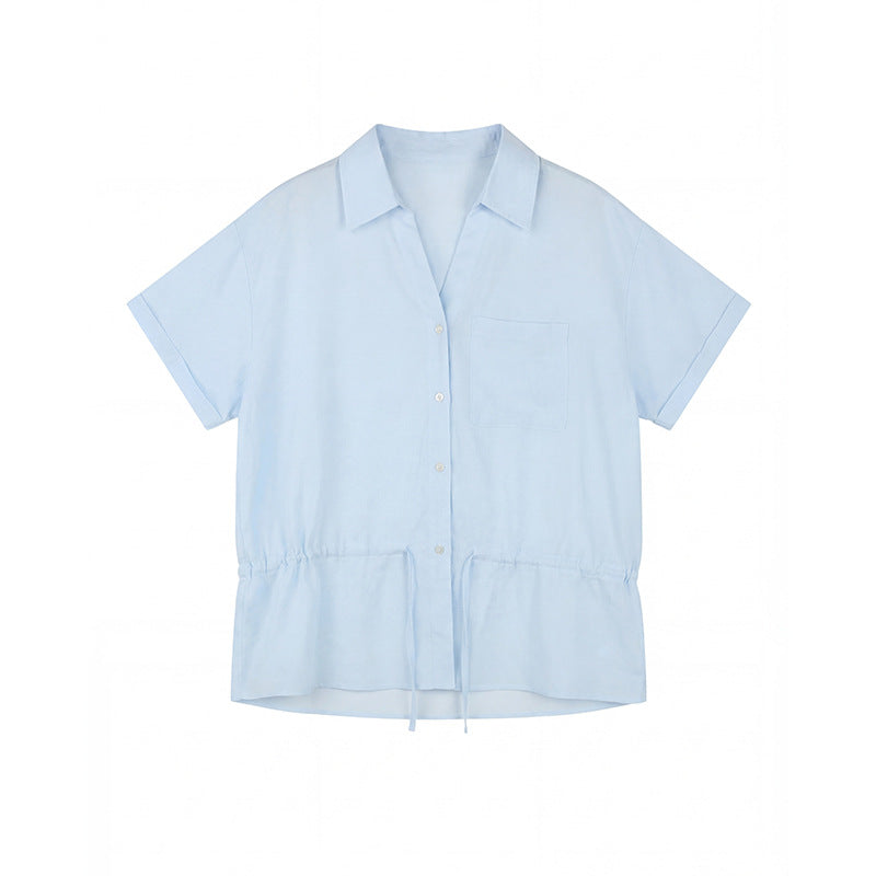 Tencel Linen Waist-Tie Design Blouse Korean Style Chic Office Shirt