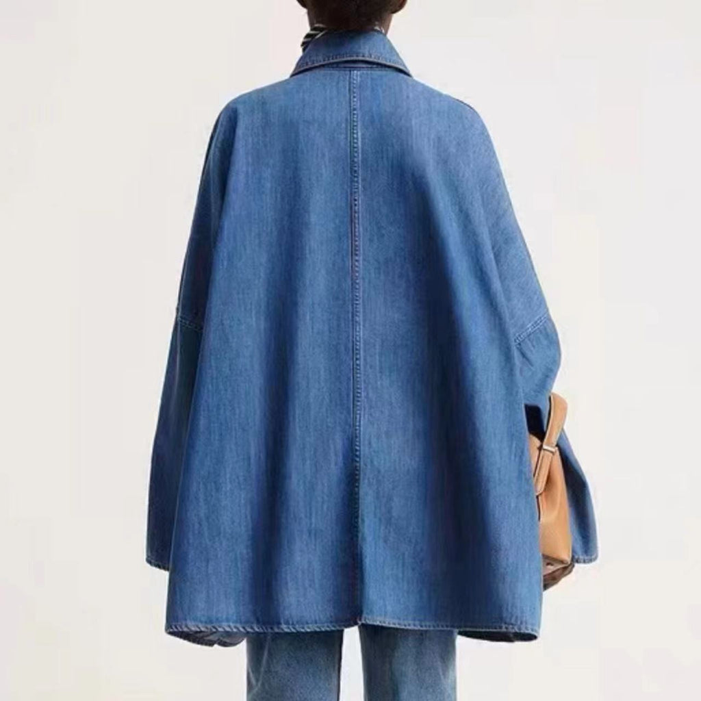 Cotton Loose Denim Coat Women's Silhouette Large Pocket Denim Shirt Long Jacket