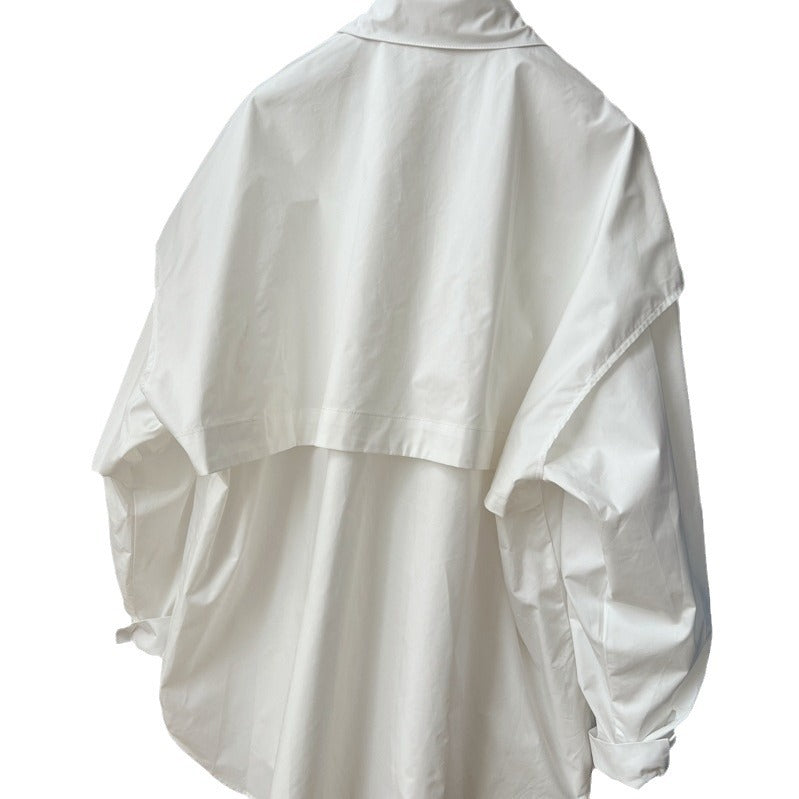 Fashion Back Spliced Shirt For Women Solid Versatile Single Breasted Loose Fake Two Pieces Blouse