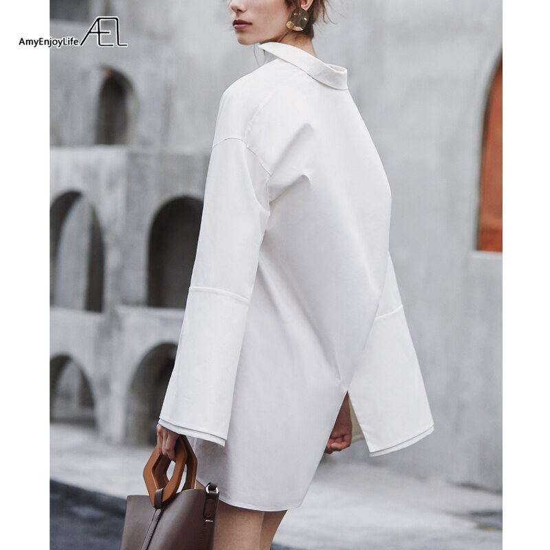 AEL Long Sleeve Shirt Dress Women Autumn Fashion Blouse Dress Ladies Streetwear Single Breasted Loose Shirt Dress