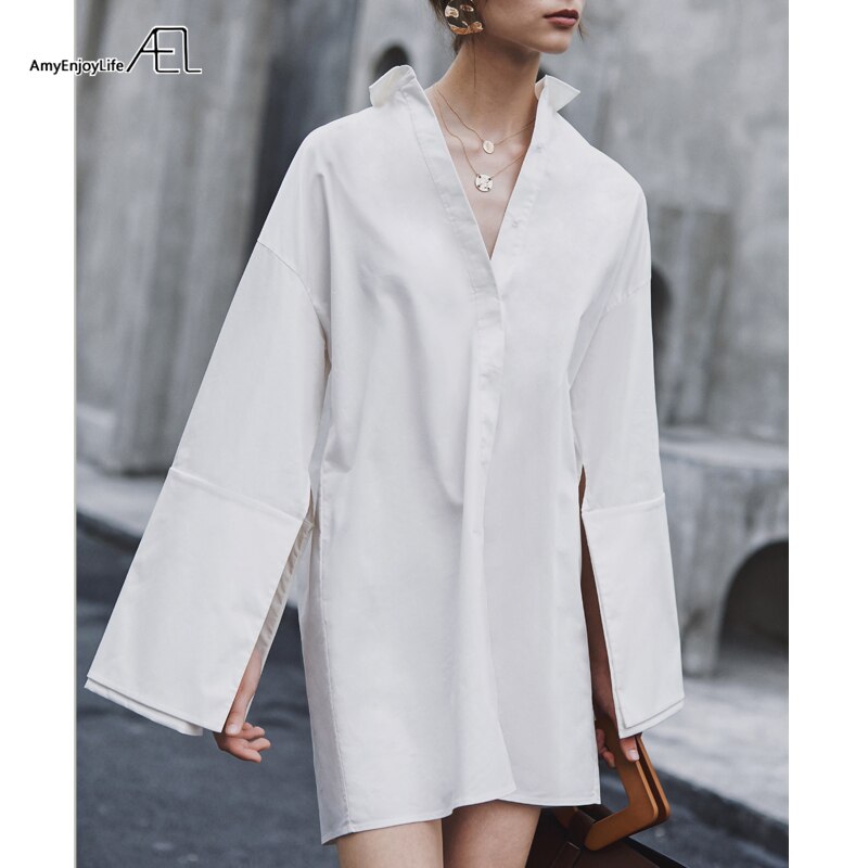 AEL Long Sleeve Shirt Dress Women Autumn Fashion Blouse Dress Ladies Streetwear Single Breasted Loose Shirt Dress