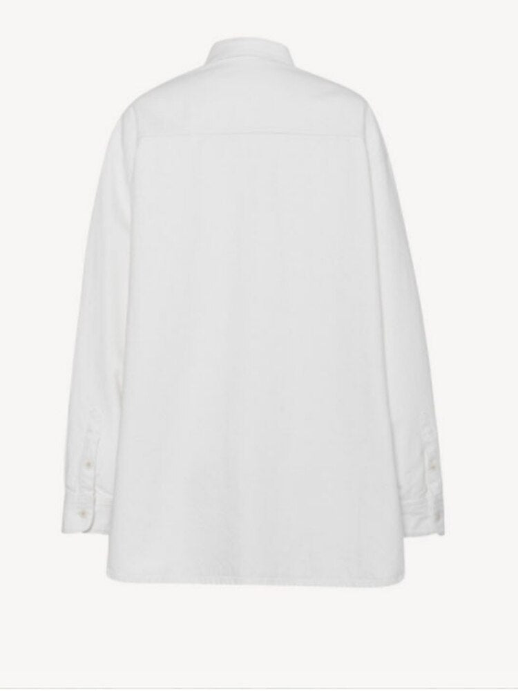Women Shirt  Autumn and Winter New Solid Color Oversize Loose Arc Long-sleeved Shirt