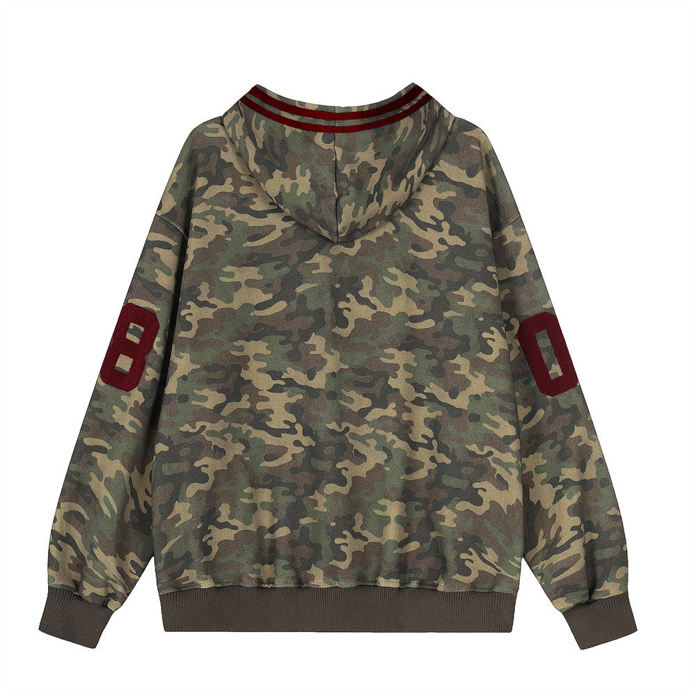 Camouflage striped patchwork three bar loose sports shirt
