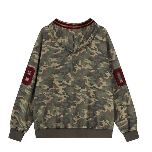 Camouflage striped patchwork three bar loose sports shirt
