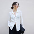 Autumn Pure Linen Women's Shirt Loose Old Money Style Single Breasted Solid Color Top Slightly Transparent Minimalist Blouse