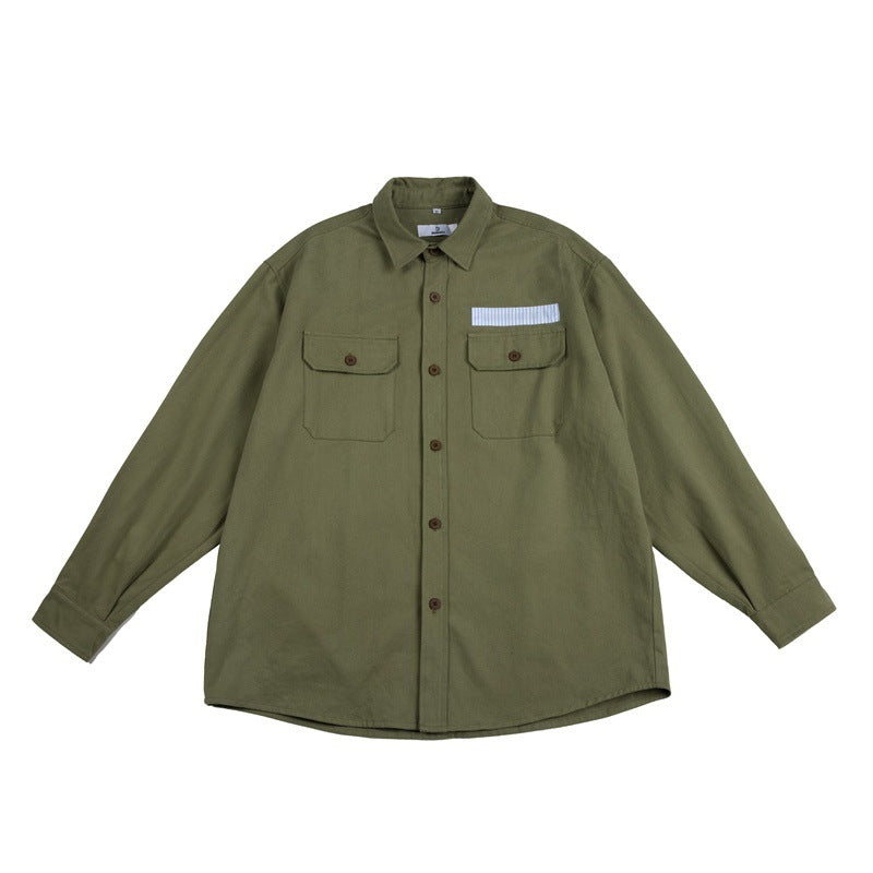 Washed cotton brushed two-color thick twill fabric contrasting shirt