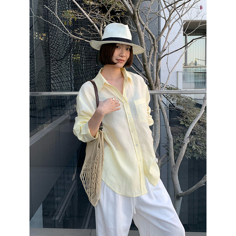 Linen Rayon Relaxed Loose Sun Protection Shirt Spring Casual Versatile Blouse