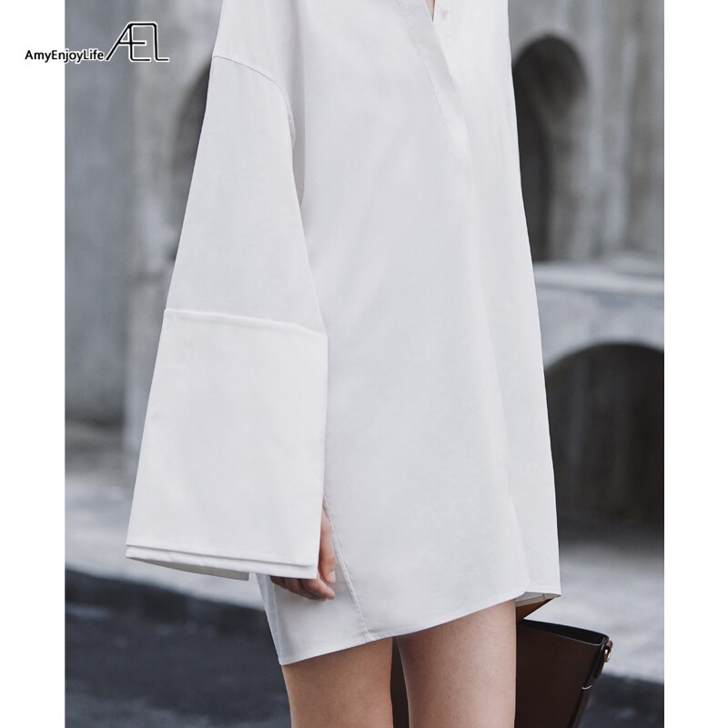 AEL Long Sleeve Shirt Dress Women Autumn Fashion Blouse Dress Ladies Streetwear Single Breasted Loose Shirt Dress