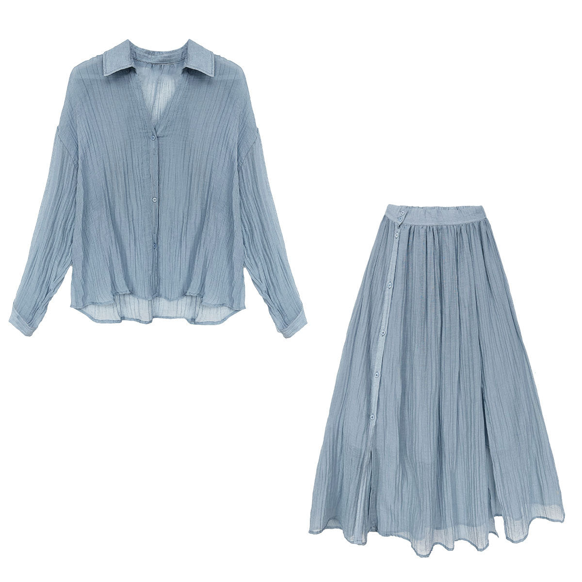 Style Pleated Shirt Jacket + Skirt Women's Casual Two-Piece Set