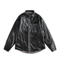 PU leather and fleece-lined shirt jacket unisex loose-fitting versatile biker-style coat