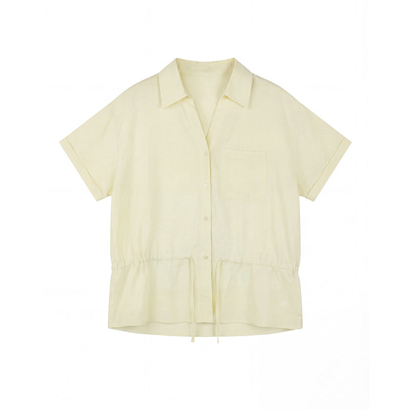 Tencel Linen Waist-Tie Design Blouse Korean Style Chic Office Shirt