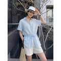 Tencel Linen Waist-Tie Design Blouse Korean Style Chic Office Shirt