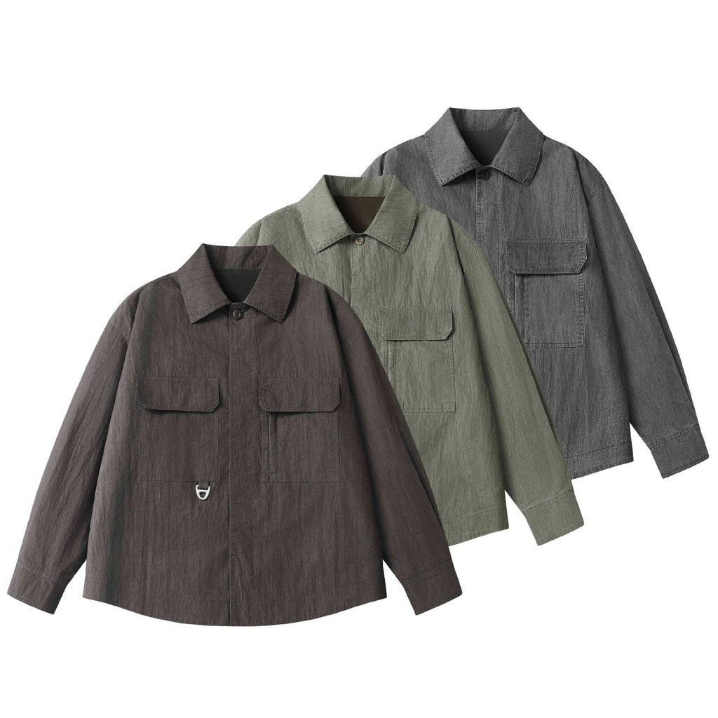 Distressed Textured Techwear Relaxed Fit Men's Long Sleeve Shirt
