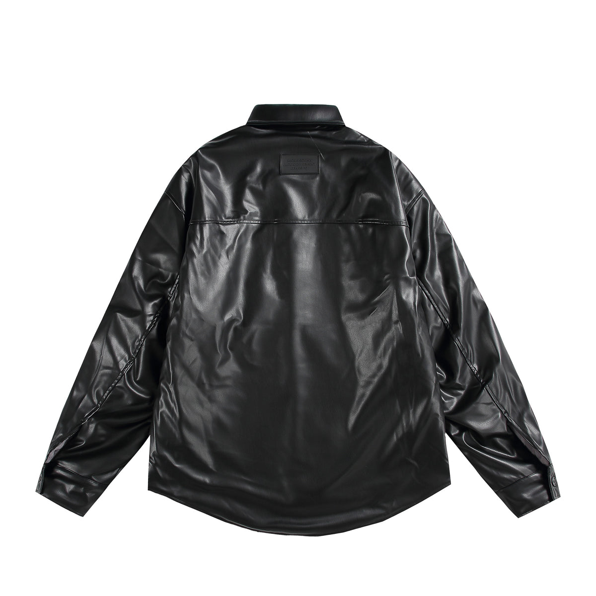 PU leather and fleece-lined shirt jacket unisex loose-fitting versatile biker-style coat