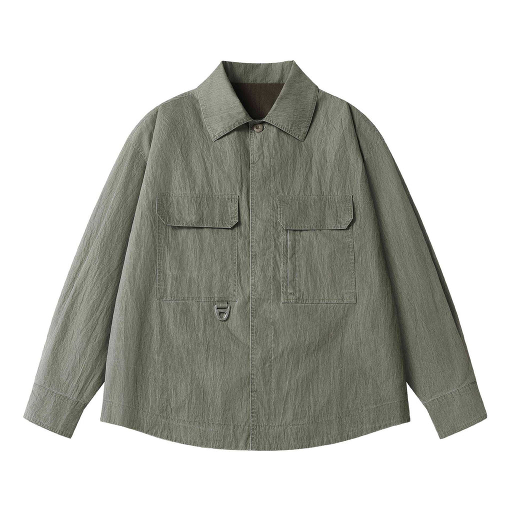 Distressed Textured Techwear Relaxed Fit Men's Long Sleeve Shirt