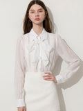 Elegant Bow Tie Blouse Shirt Formal Workwear Slim Fit Fashionable Cardigan