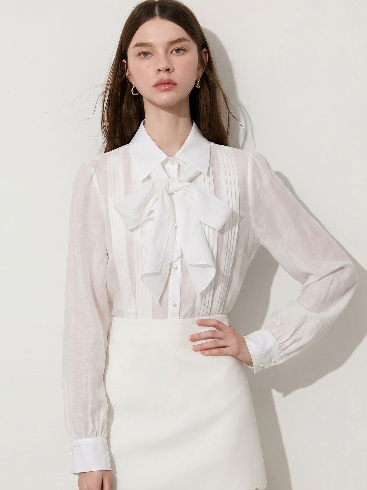 Elegant Bow Tie Blouse Shirt Formal Workwear Slim Fit Fashionable Cardigan