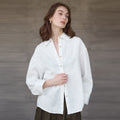 Pure Linen Loose Solid Color Women's Shirt Simple Long Sleeve Single Breasted Blouse Intellectual Loose Fit Top