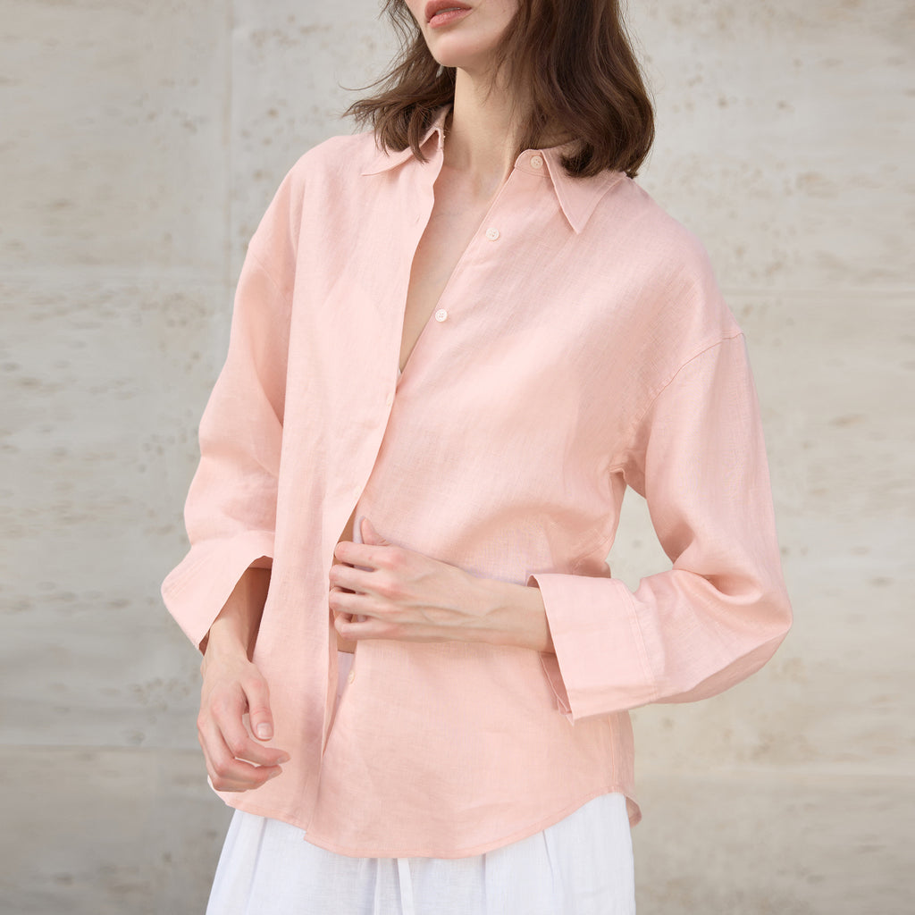 Pure Linen Loose Solid Color Women's Shirt Simple Long Sleeve Single Breasted Blouse Intellectual Loose Fit Top