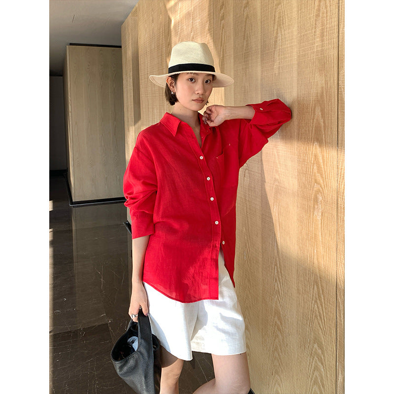 Linen Rayon Relaxed Loose Sun Protection Shirt Spring Casual Versatile Blouse