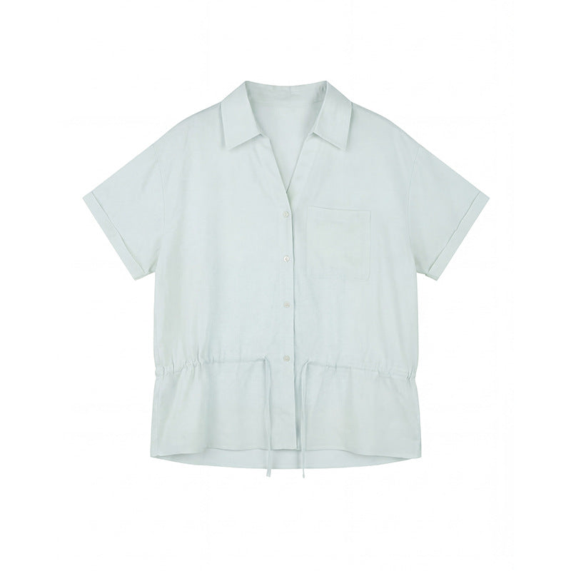 Tencel Linen Waist-Tie Design Blouse Korean Style Chic Office Shirt