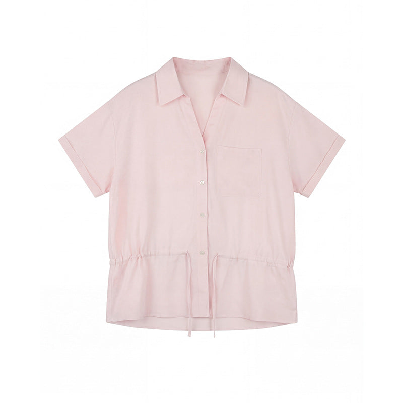 Tencel Linen Waist-Tie Design Blouse Korean Style Chic Office Shirt