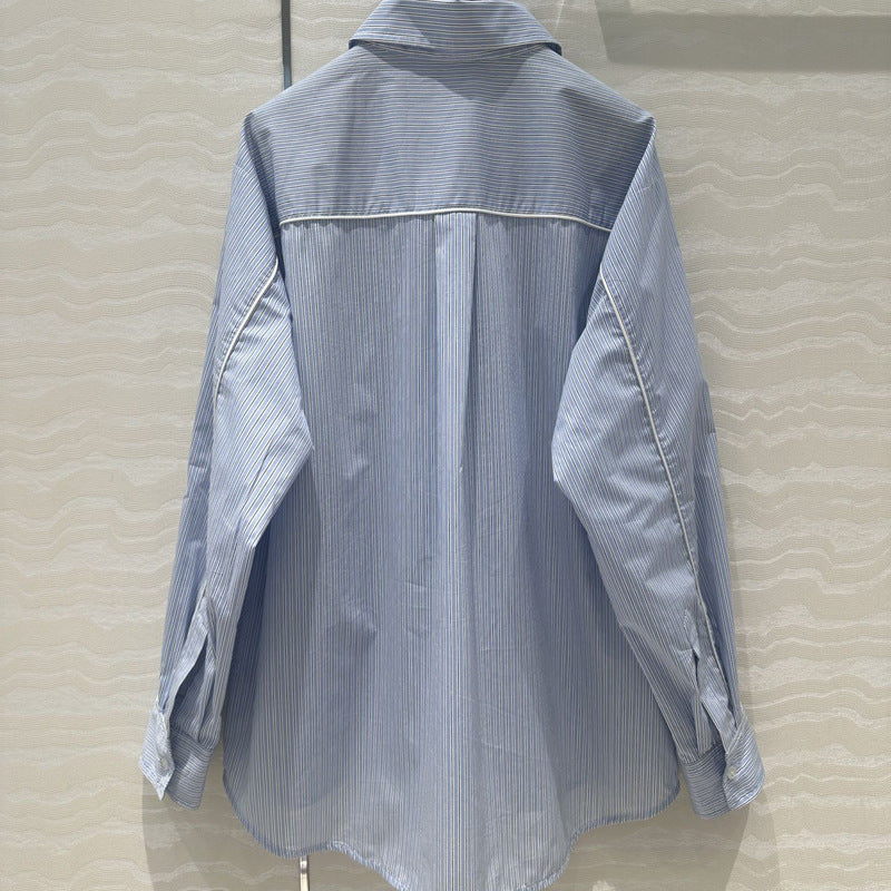 Fashionable and elegant women's casual loose striped shirt shorts suit