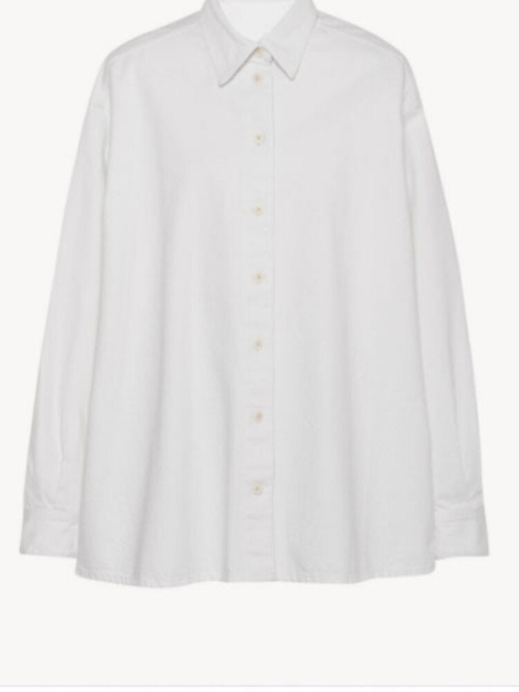 Women Shirt  Autumn and Winter New Solid Color Oversize Loose Arc Long-sleeved Shirt
