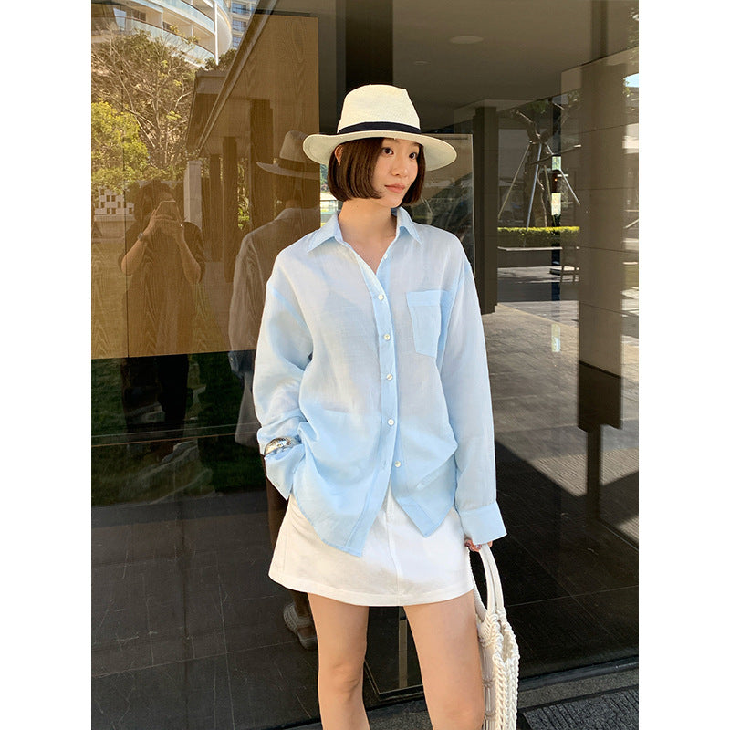Linen Rayon Relaxed Loose Sun Protection Shirt Spring Casual Versatile Blouse