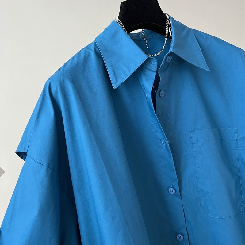 Fashion Back Spliced Shirt For Women Solid Versatile Single Breasted Loose Fake Two Pieces Blouse