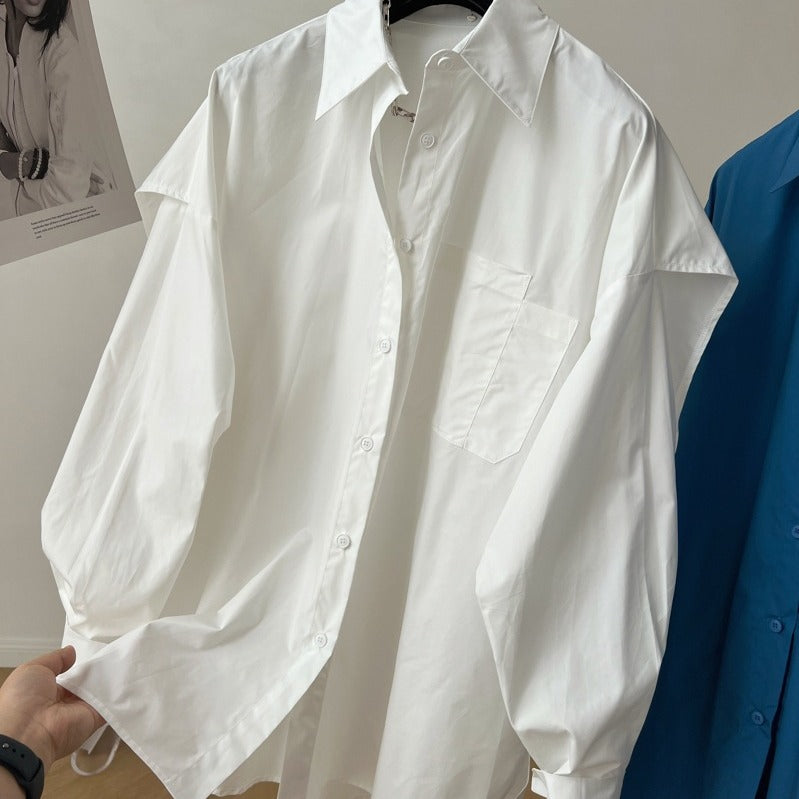 Fashion Back Spliced Shirt For Women Solid Versatile Single Breasted Loose Fake Two Pieces Blouse