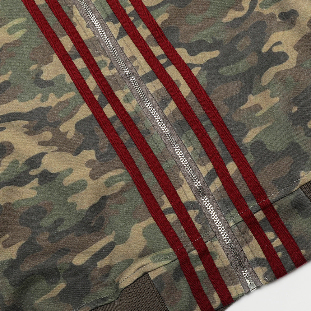 Camouflage striped patchwork three bar loose sports shirt