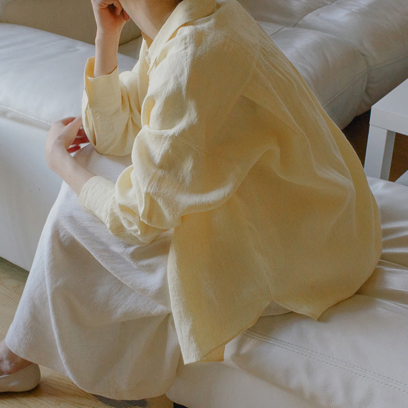 High-end Pure Linen Shirt Women's Spring and Summer Sunscreen Cardigan Loose Top Casual Cross-border Commuting Turn-down Collar Blouse