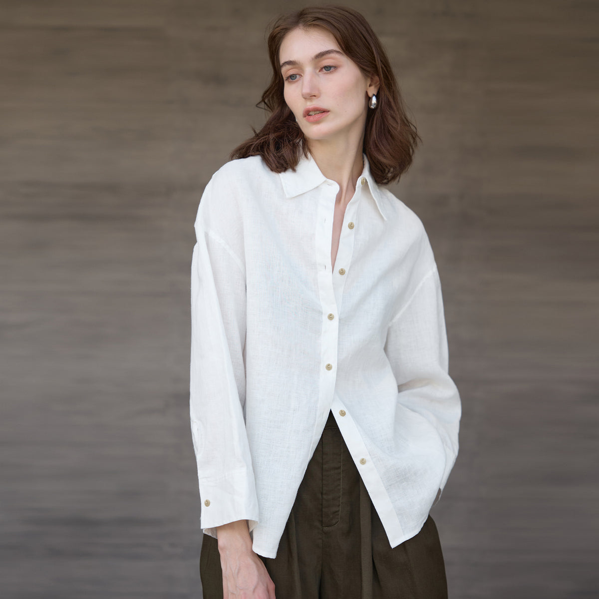 Pure Linen Loose Solid Color Women's Shirt Simple Long Sleeve Single Breasted Blouse Intellectual Loose Fit Top