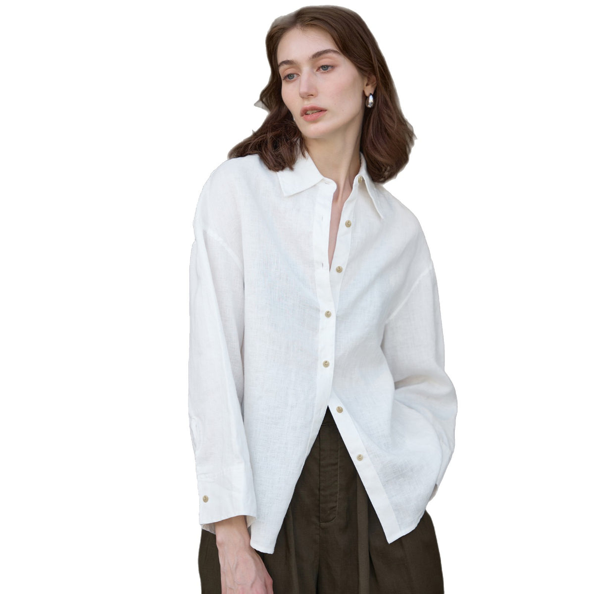 Pure Linen Loose Solid Color Women's Shirt Simple Long Sleeve Single Breasted Blouse Intellectual Loose Fit Top