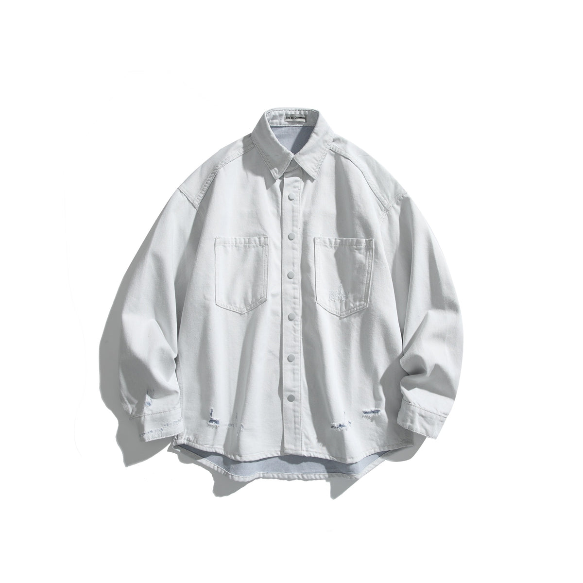 Ripped Washed Workwear Casual Long Sleeve Denim Shirt