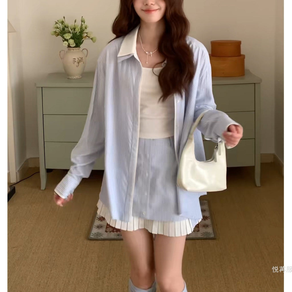 Long Sleeve Shirt and Skirt Women's Two-Piece Set Casual and Versatile