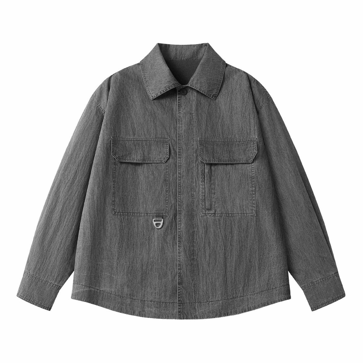 Distressed Textured Techwear Relaxed Fit Men's Long Sleeve Shirt